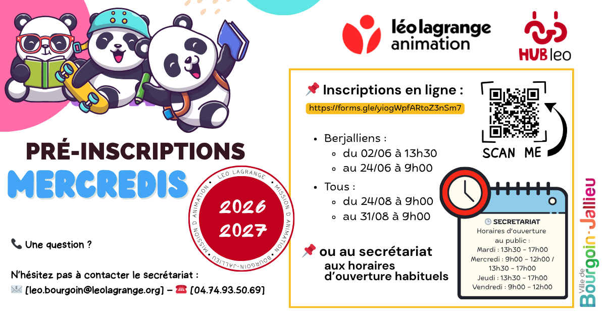 You are currently viewing PRE-INSCRIPTIONS MERCREDIS 2026/2027